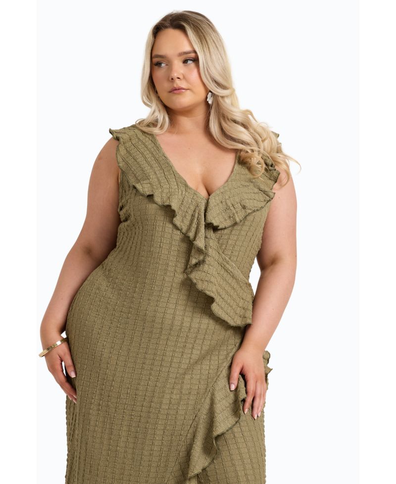 Women's Ruffle Wrap Sleeveless Midi Dress