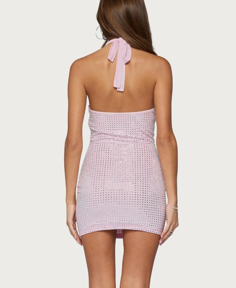 Women's Avea Rhinestone Halter Mesh Mini Dress