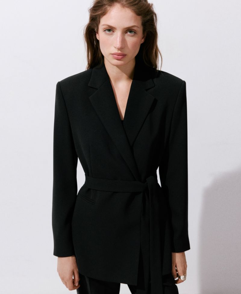 Women's Double-Breasted Belted V-Neck Blazer