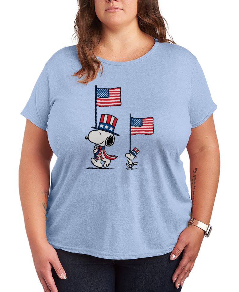 Plus Size Peanuts Snoopy Woodstock Flags Short-Sleeve Graphic T-Shirt