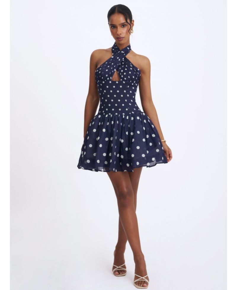 Women's Yamina Polka-Dot Halter Mini Dress