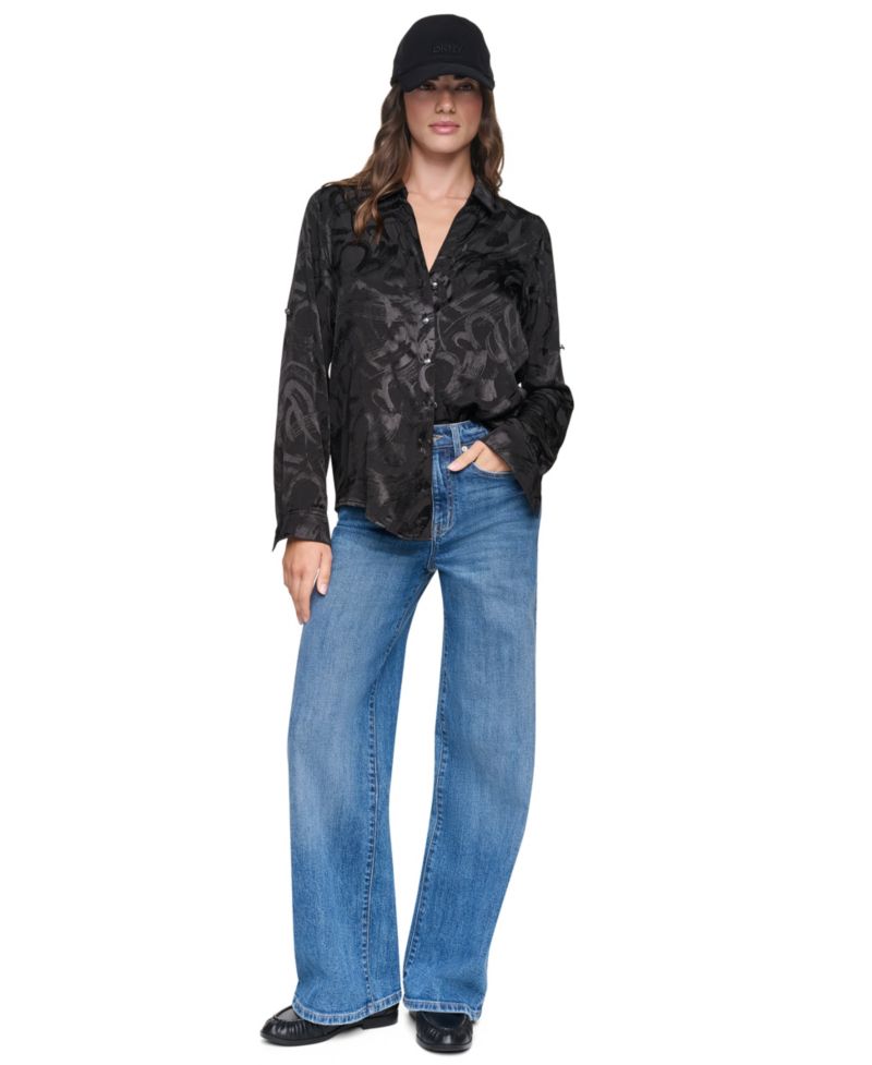 Women's Roll-Tab Jacquard Blouse