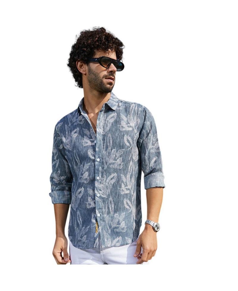 Men's Steel Blue Stroked-Petals Shirt