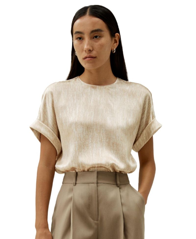 Women's Print Pearl Satin Silk T-Shirt Top