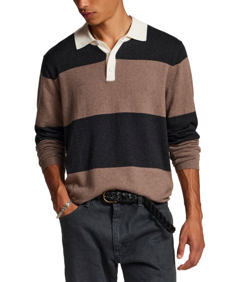 Men's Cotton Cashmere Rugby Polo Sweater