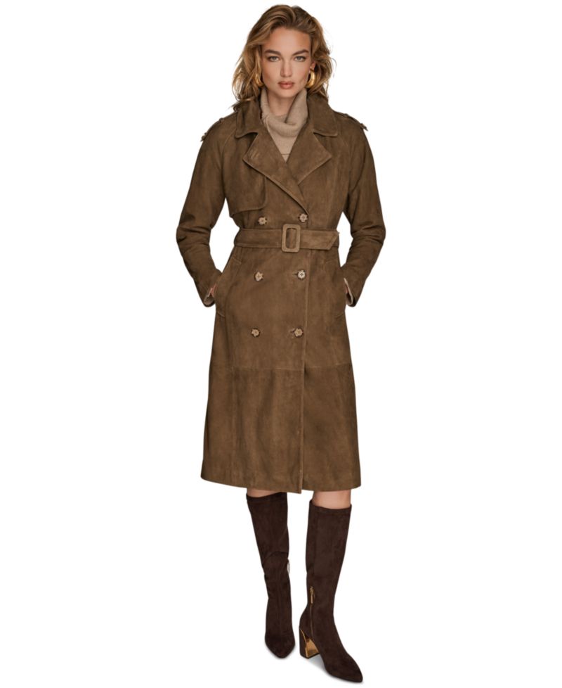 Women's Double Breasted Belted Leather Trench Coat