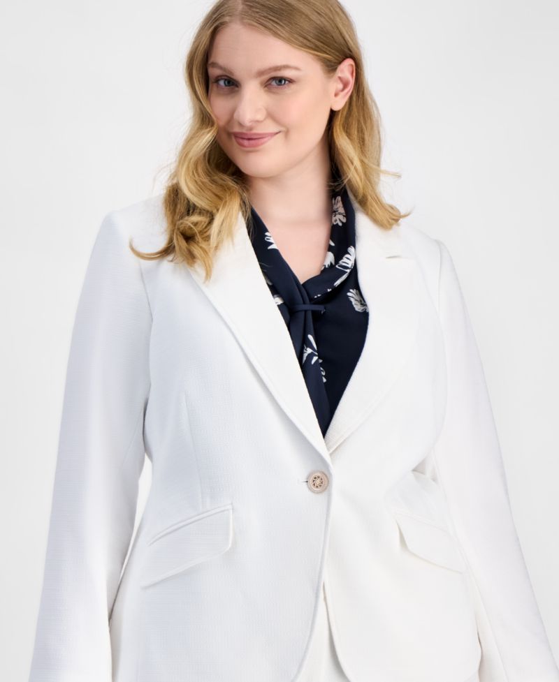 ASL Plus Size Stretch Boucle One-Button Blazer