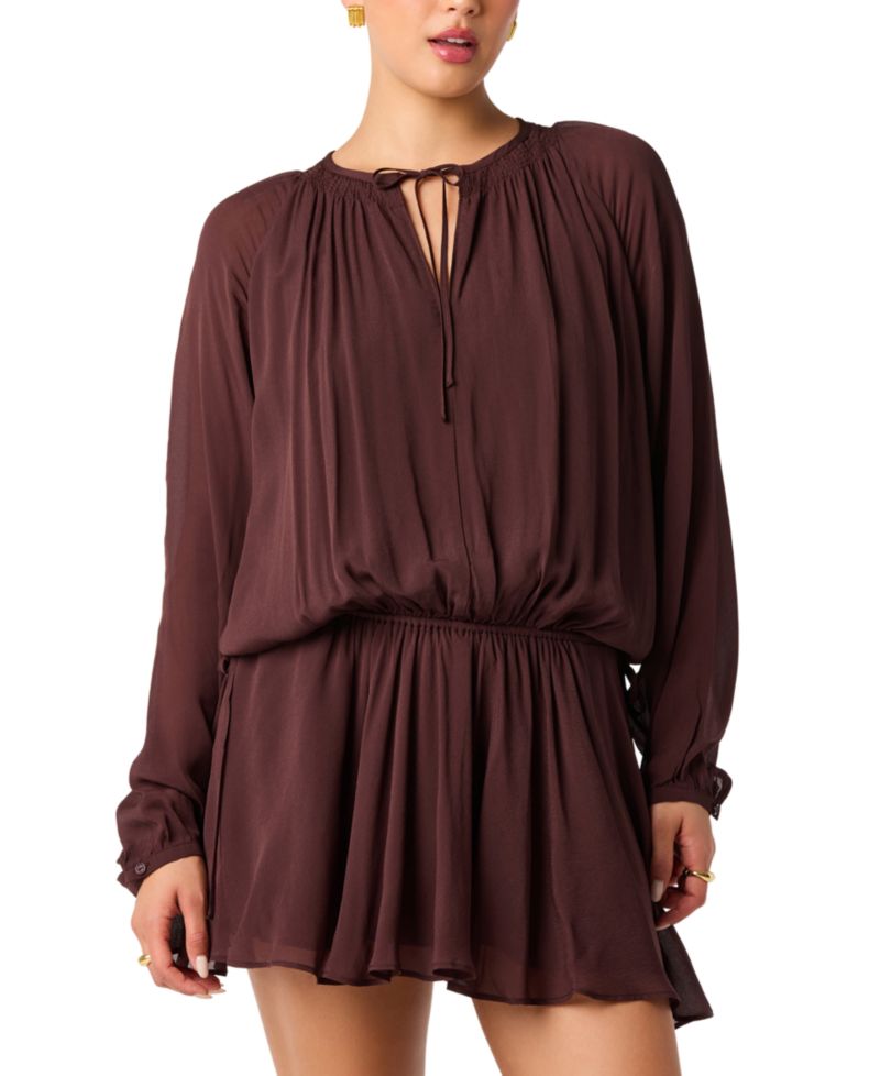 Women's Stacey Long-Sleeve Tie-Neck A-Line Dress