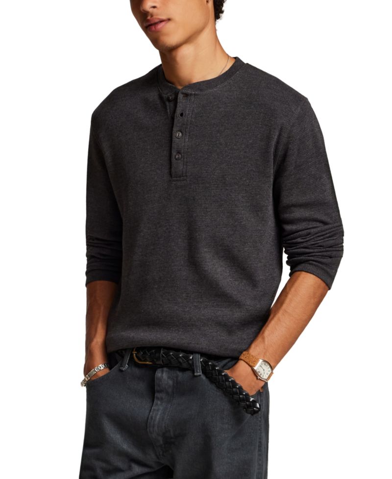 Men's Waffle Henley Long-Sleeve Shirt