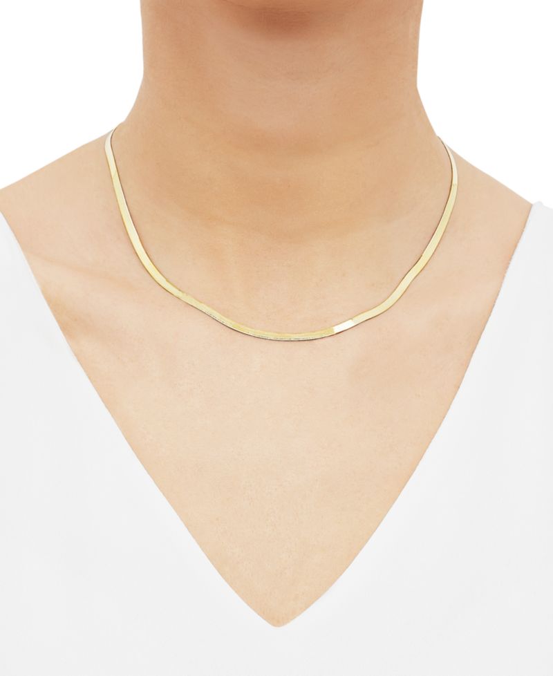 Lightweight Herringbone Link Chain Necklace (3-3/8mm) in 10k Gold, 16" + 2" extender
