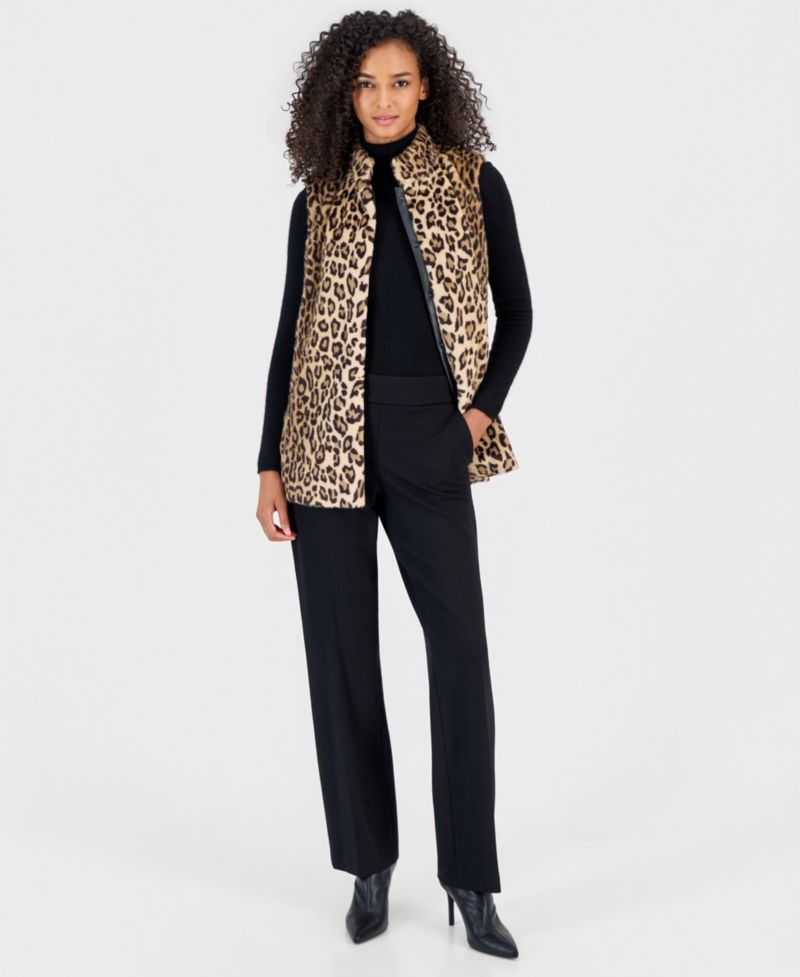 Women's Elastic-Waist Snap Front Leopard-Print Faux Fur Vest