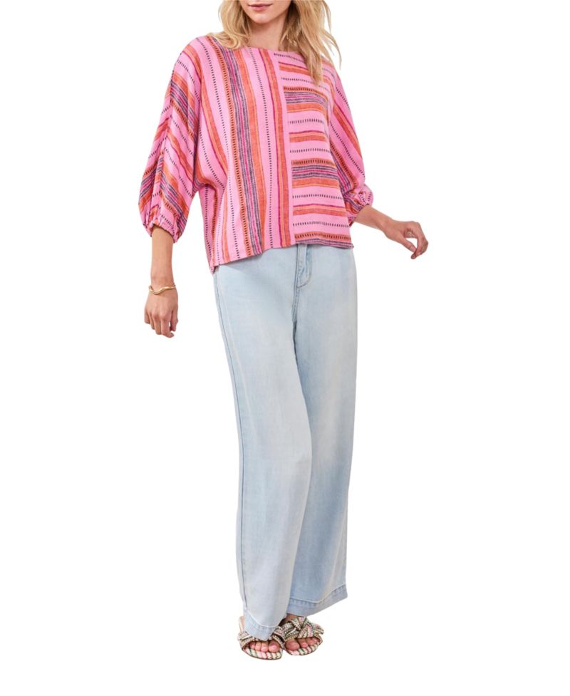Women's Boat Neck Striped Top with Dolman Sleeve