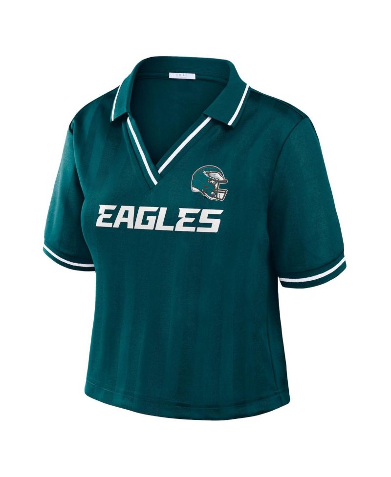 Women's Midnight Green Philadelphia Eagles Cropped Jersey Polo Shirt