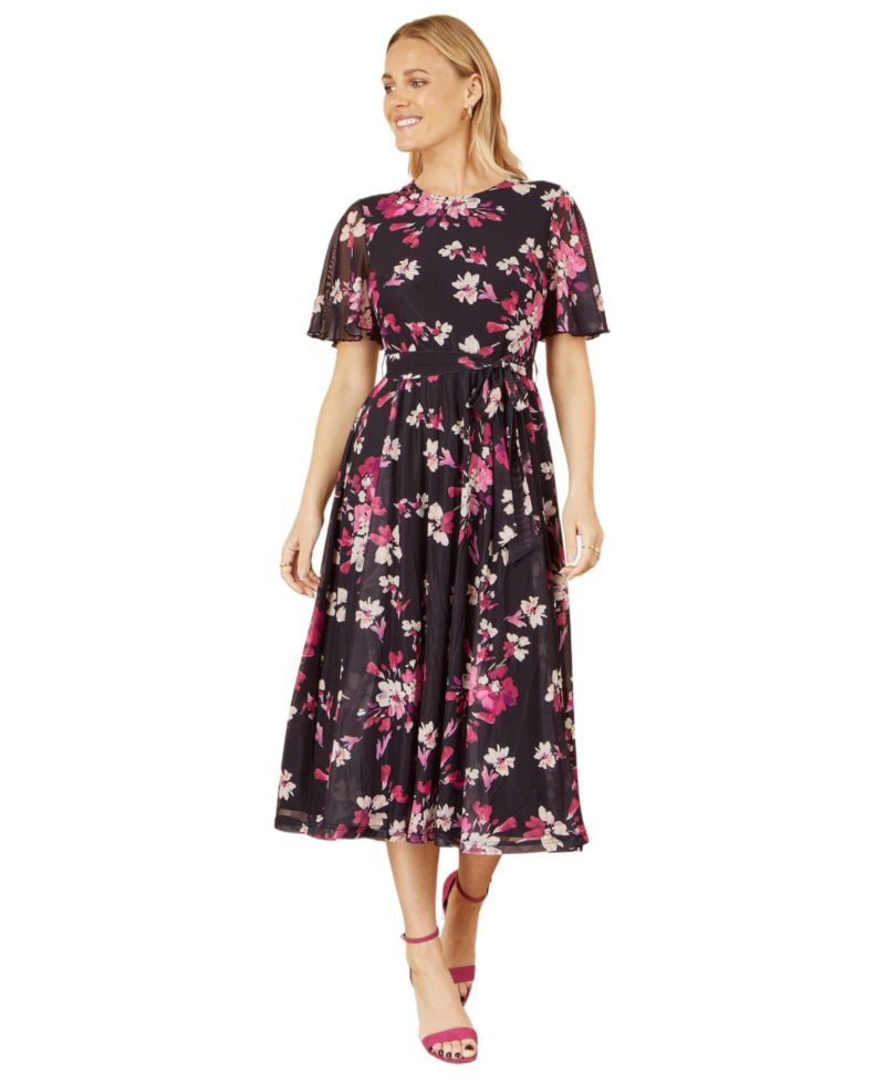Women's Mesh Skater Floral Midi Dress