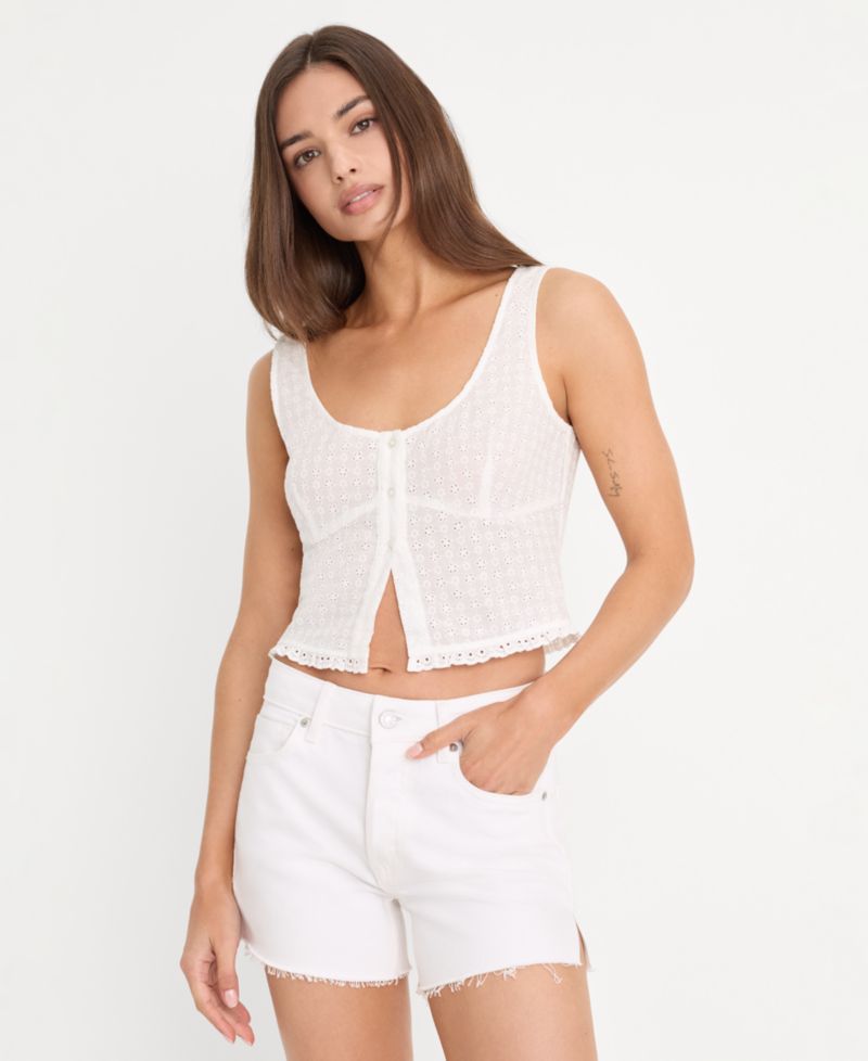 Women's Eyelet Sleeveless Scoop Neck Cotton Top
