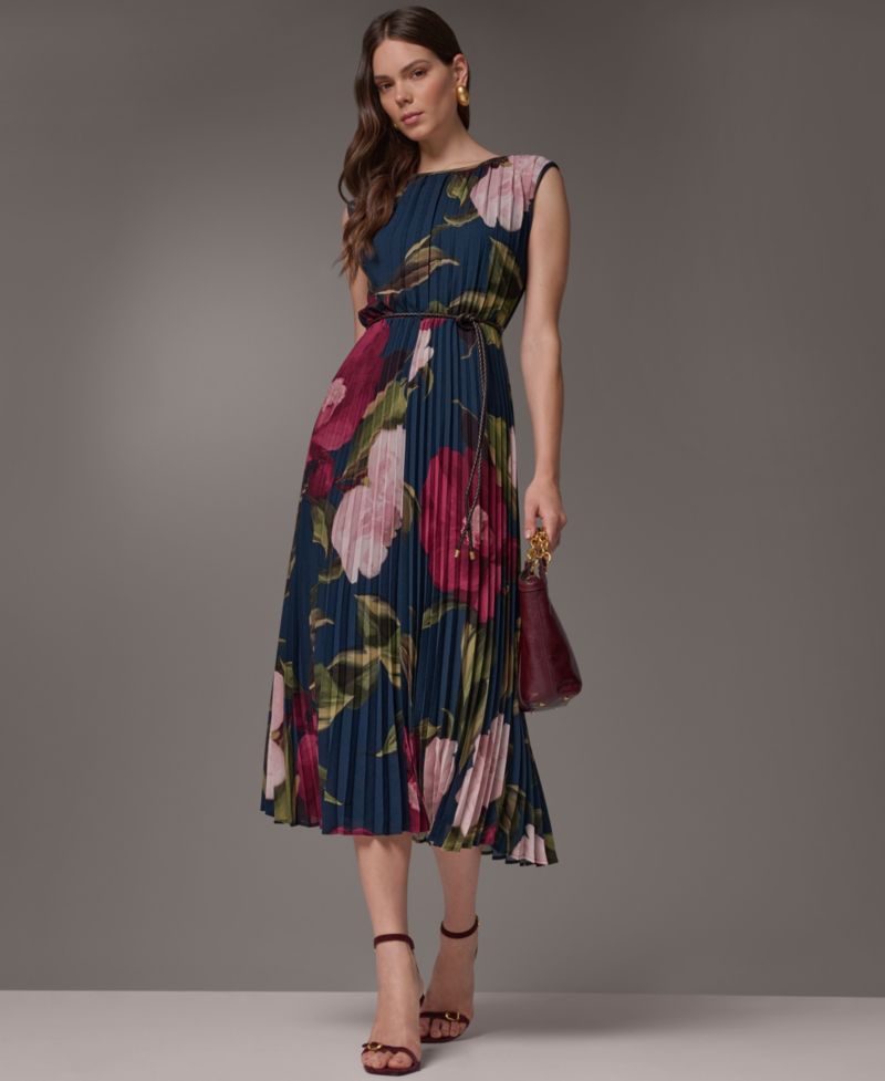Plus Cap Sleeve Floral Chiffon A-Line Midi Dress