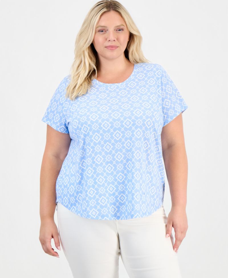 Plus Printed Short-Sleeve Crewneck Tee