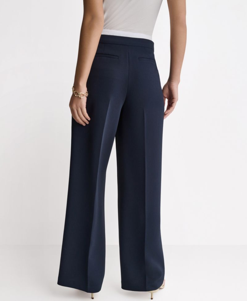 Women's Wide-Leg Contrast Waist Pleated Front Pants