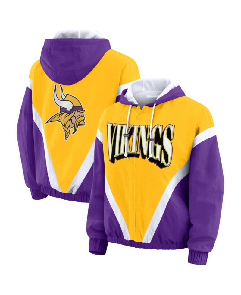 Women's Gold/Purple Minnesota Vikings Plus Size Retro Crinkle Full-Zip Hoodie Windbreaker Jacket