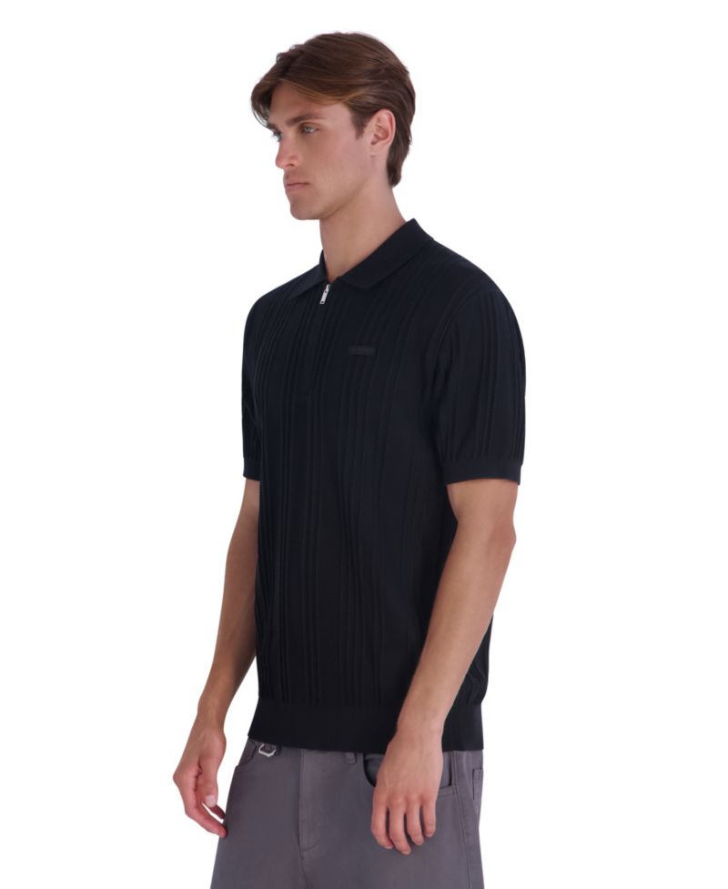Men's Leather Patch Quarter-Zip Polo Sweater