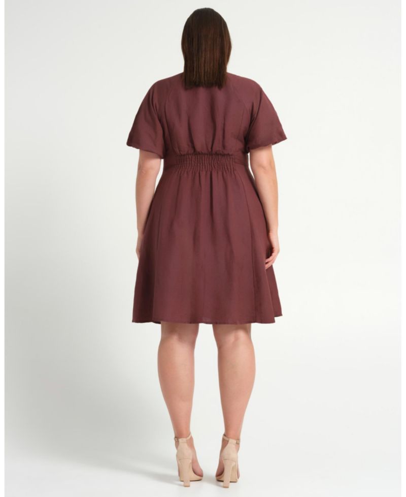 Women's Heather Linen Zip-Front Fit Flare Mini Dress