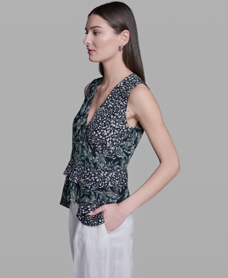 Women's Sleeveless Wrap Front V-Neck Polyester Top
