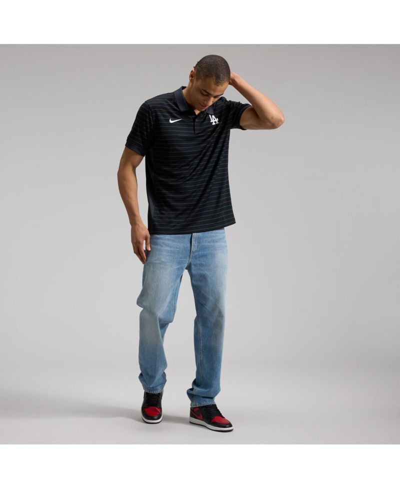 Men's Black Los Angeles Dodgers Authentic Collection Striped Victory Dri-FIT Polo Shirt
