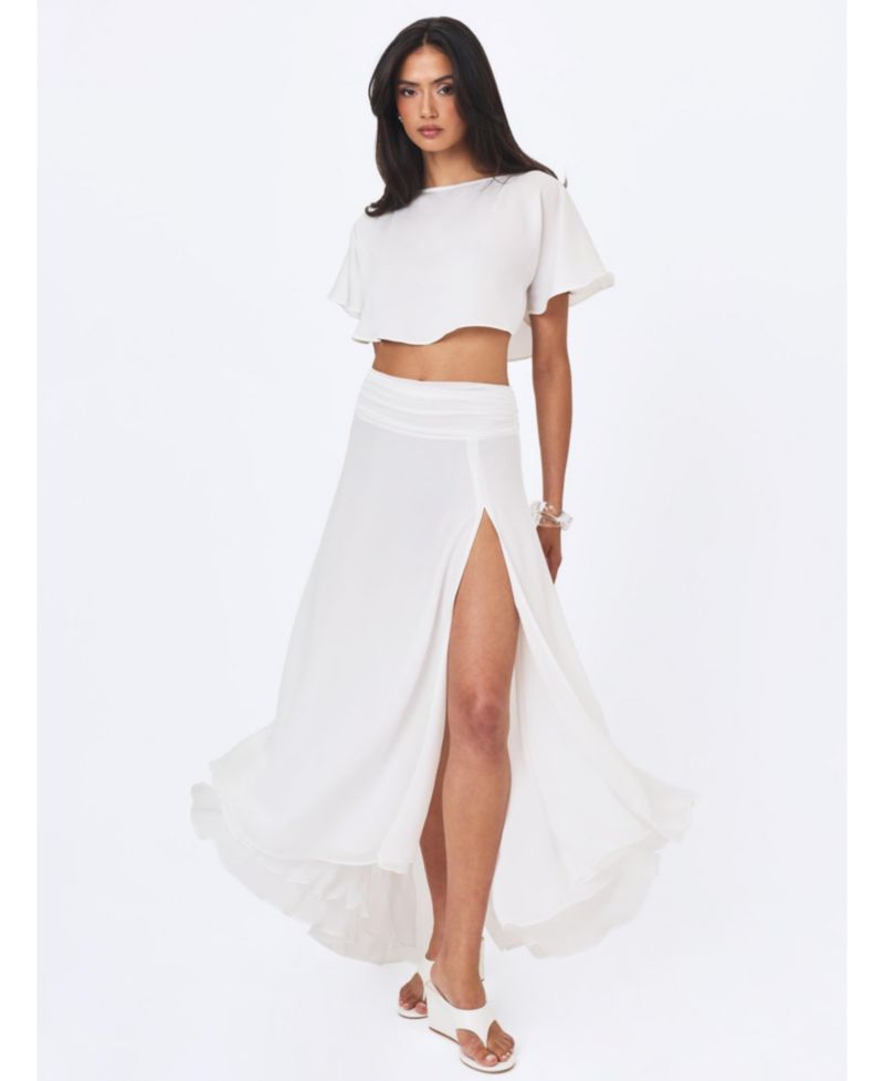Women's Yarae Satin Boat Neck Short Sleeve Cape Top
