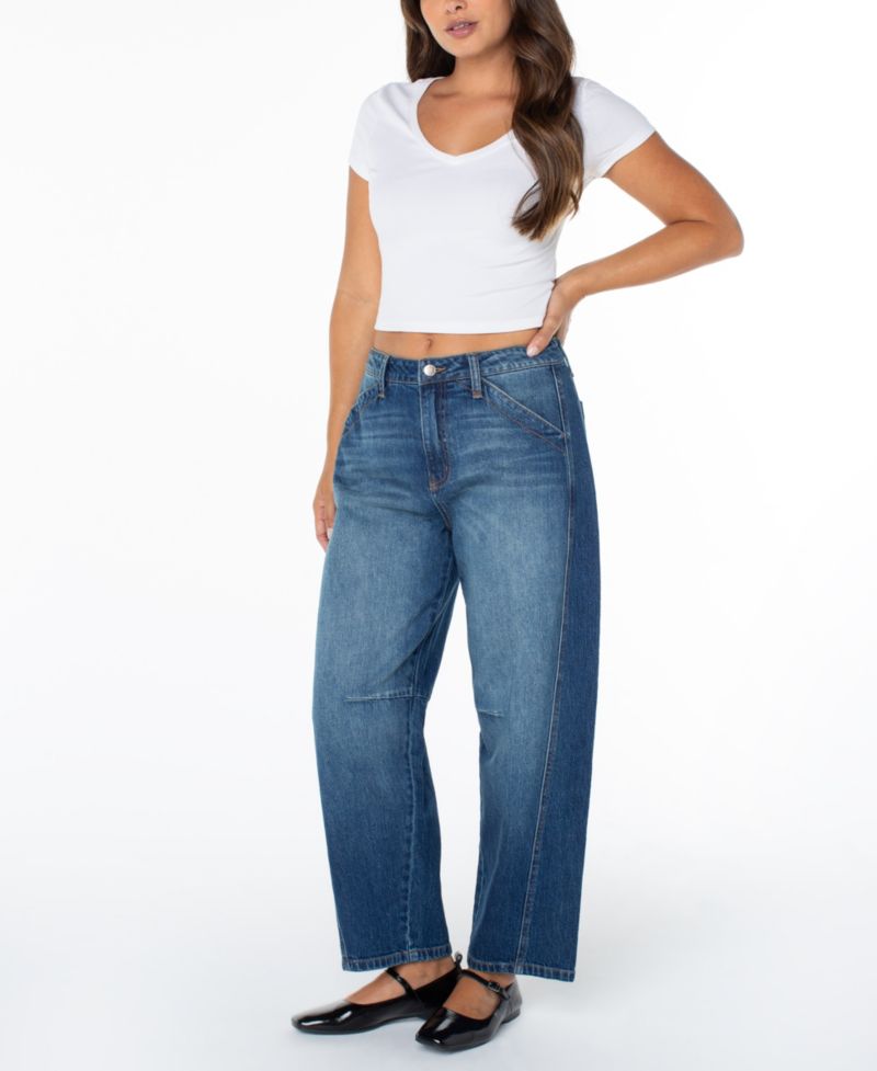 Juniors' Curved Seams Barrel-Leg Jeans