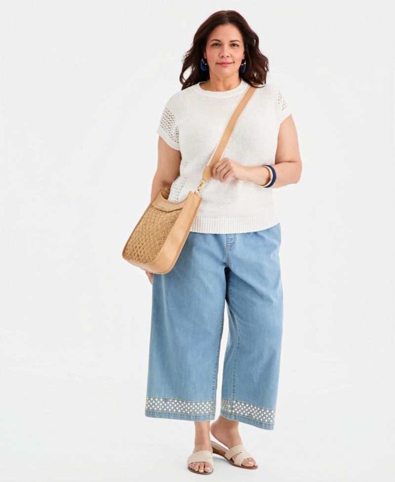 Plus Size Mixed-Stitch Dolman-Sleeve Sweater