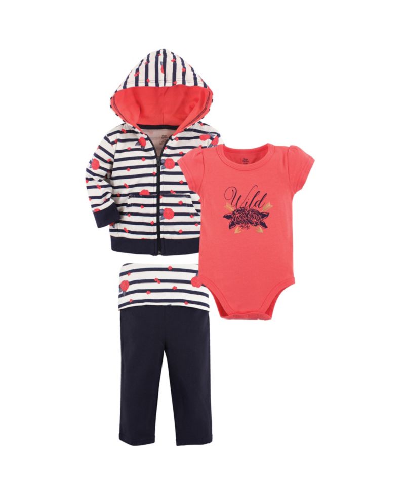 Baby Girls Cotton Hoodie, Bodysuit or Tee Top, and Pant