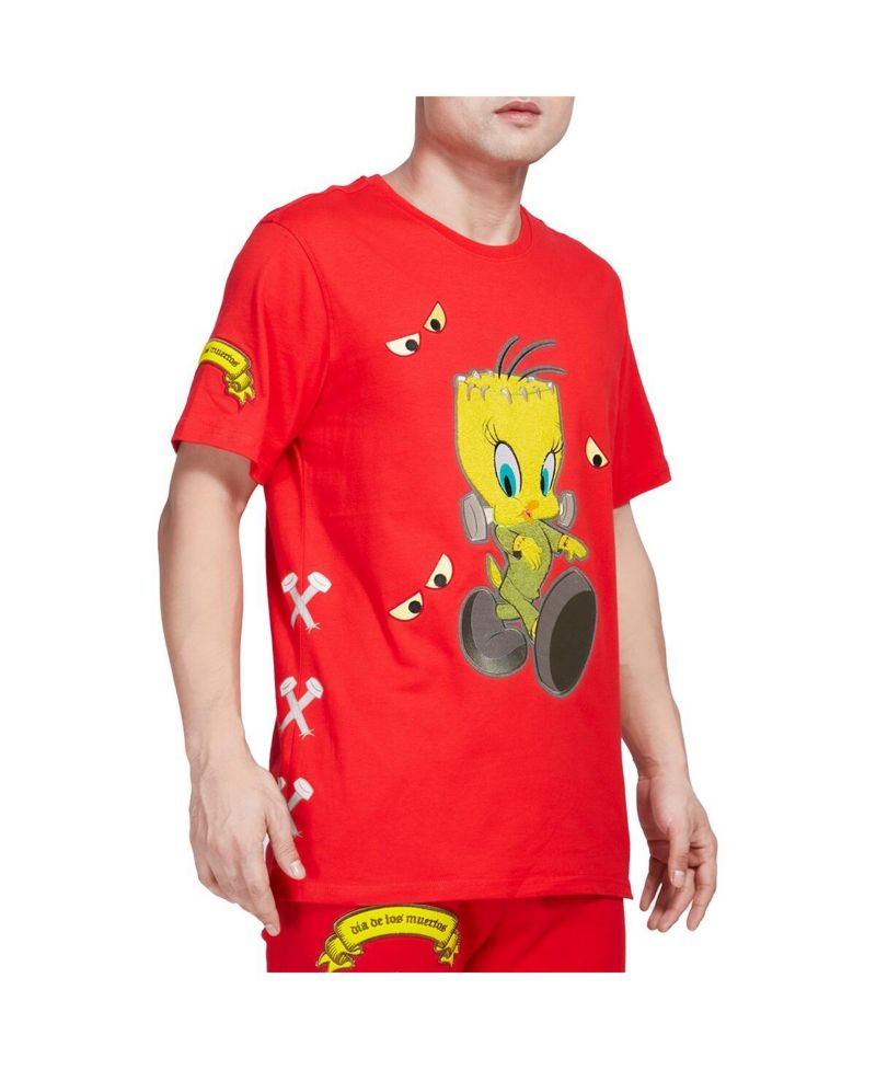 Men's and Women's Red Looney Tunes Franken Tweety T-shirt
