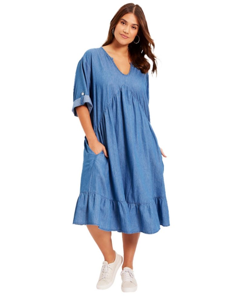 Women's June and Vie Ruffled Denim Dress