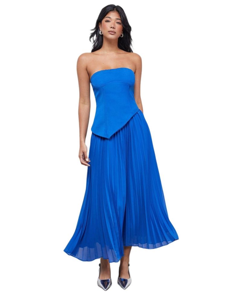 Women's Bandeau Bodice Pleated Midi Dress
