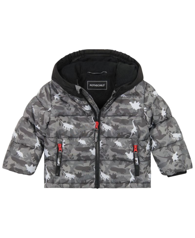 Toddler Boys' 2T-5T Dinosaur-Print Puffer Hooded Jacket and Ski Bib, 2-Piece Set
