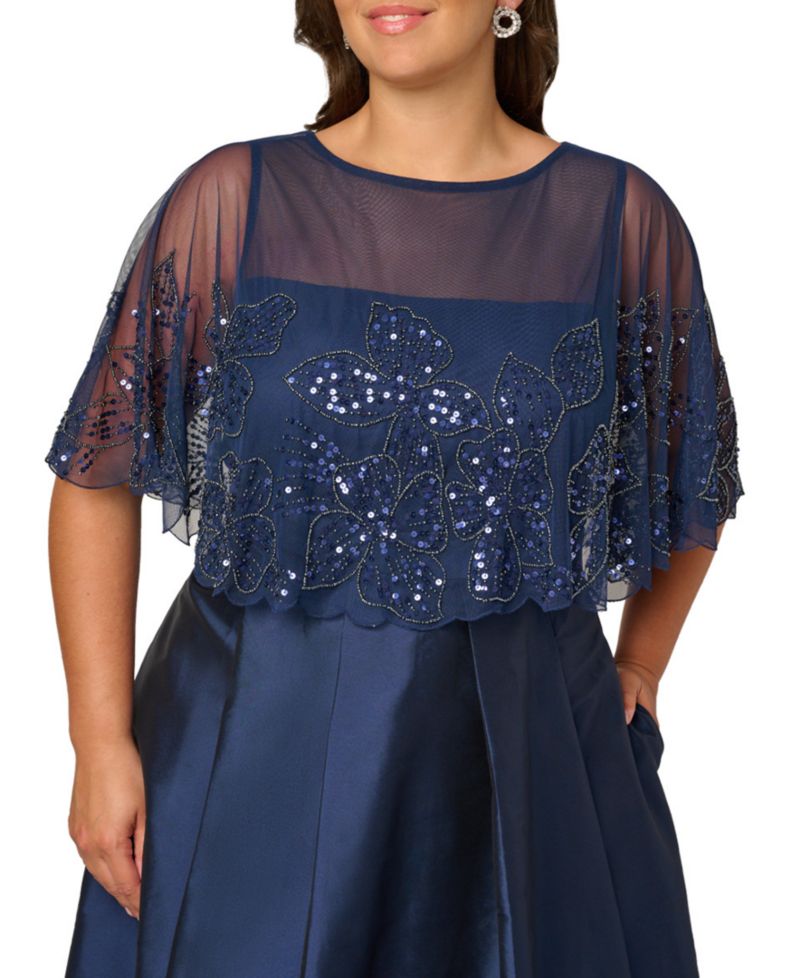 Plus Size Cape Detail Asymmetrical Ball Gown
