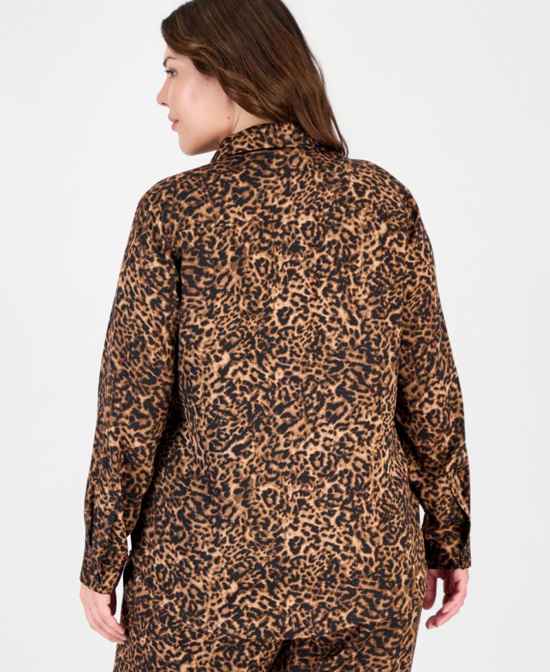 Plus Size Long-Sleeve Leopard-Print Blouse
