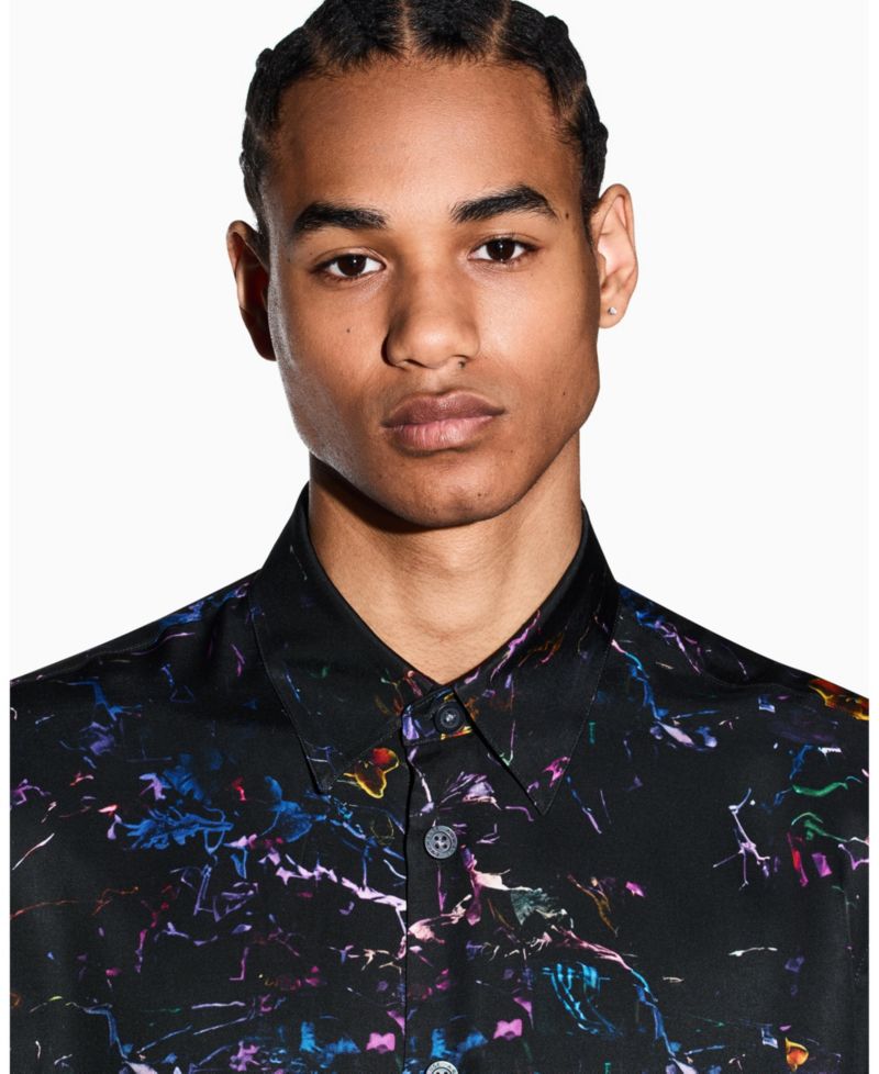 Men's Short Sleeve Silky Printed Button Up Shirt