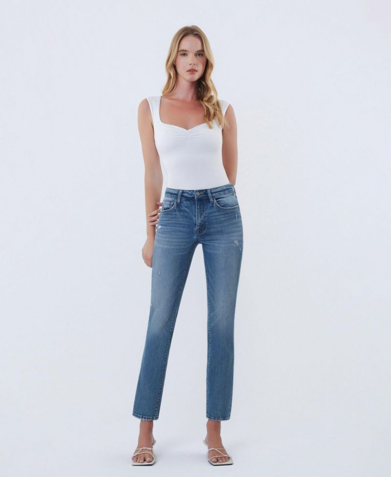 Women's Mid Rise Ankle Slim Straight Jeans