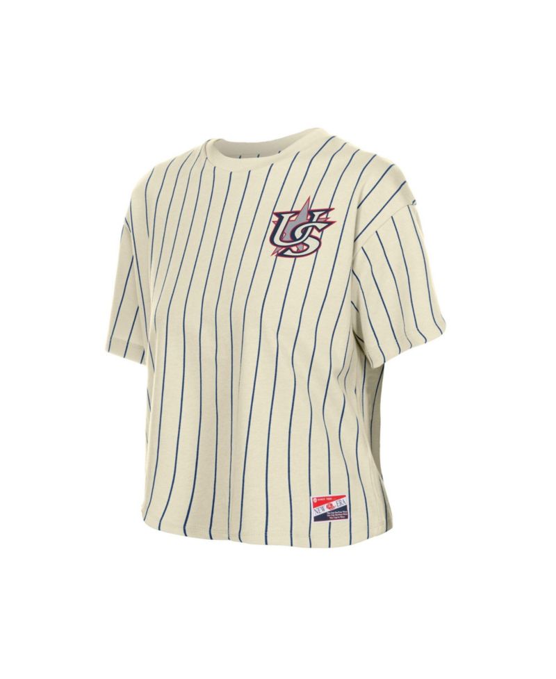 Women's Cream Team USA LA 2028 Summer Olympics Mesh Back Pinstripe Boxy T-Shirt