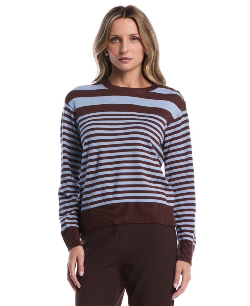 Petites Striped Crewneck Long-Sleeve Sweater
