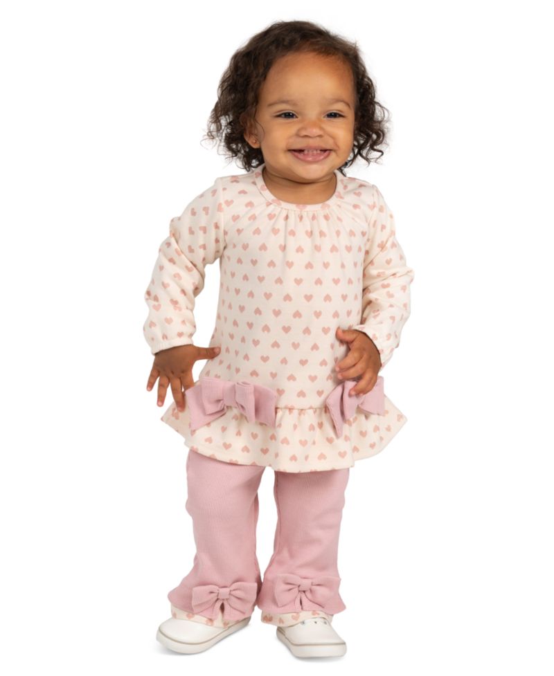 Baby Girls' Heart Double Knit Top and Rib Legging, 2-Piece Set
