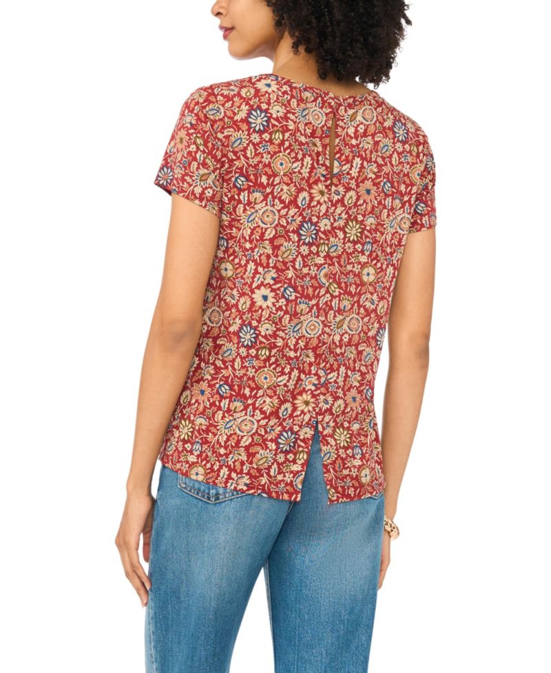 Women's Keyhole Back Floral Crewneck T-Shirt