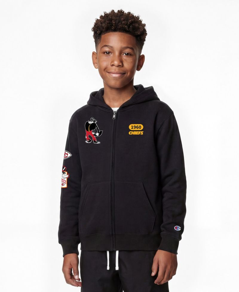Big Boys and Girls Black Kansas City Chiefs Disney X Champion Full-Zip Hoodie