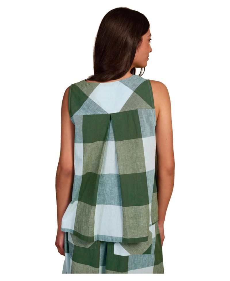 Women's Plaid Pleat-Back Sleeveless Blouse