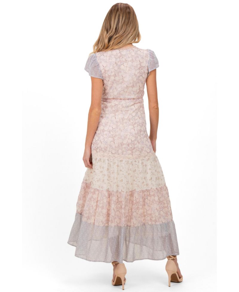 Women's Multicolor Floral Colorblock Tiered Maxi Dress