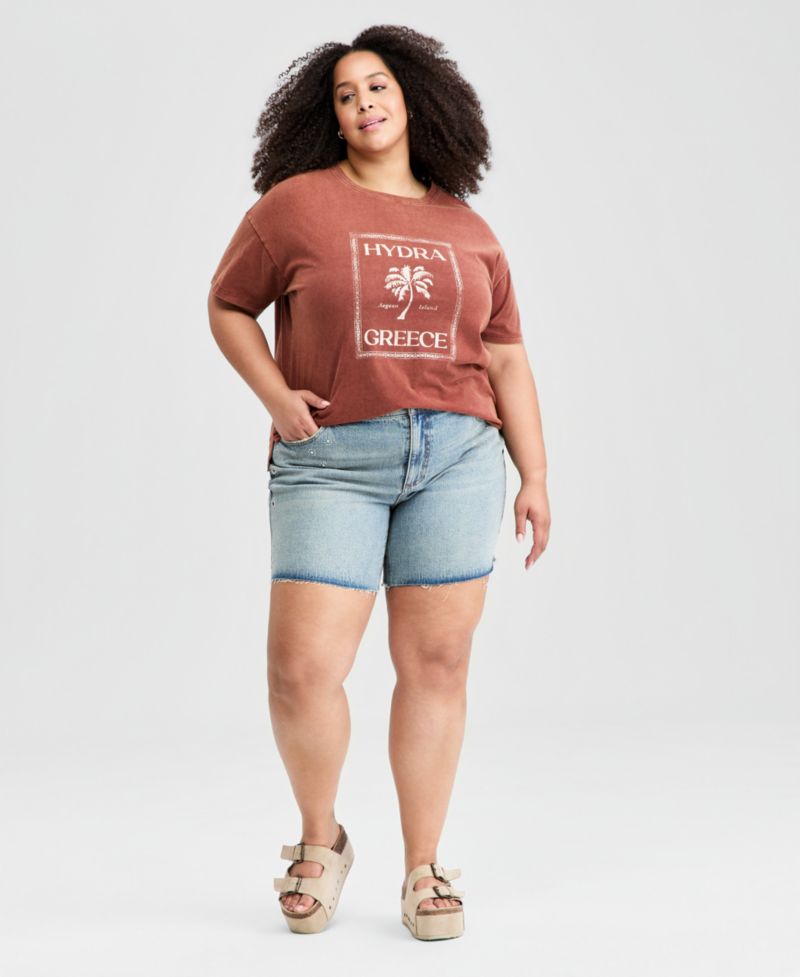 Plus Studded Raw-Hem Jean Shorts