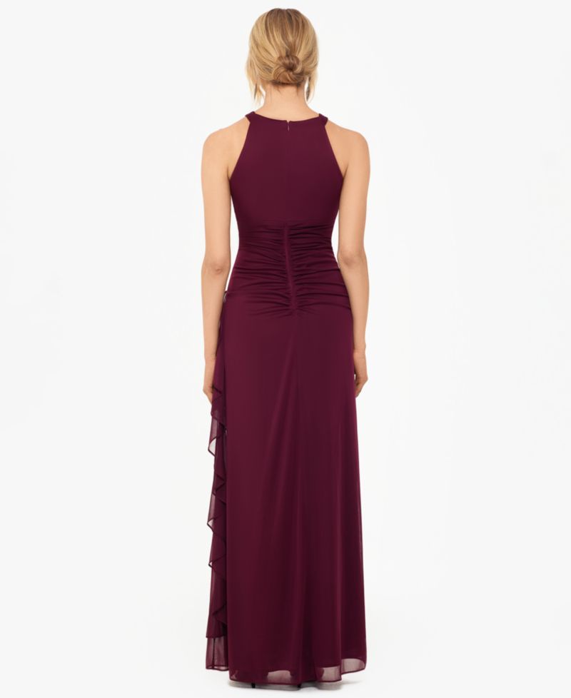 B&A by Betsy and Adam Ruched Halter Gown