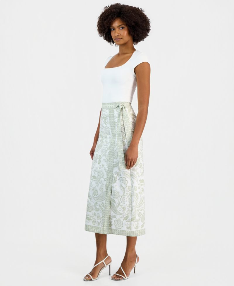 Women's Paisley-Print Faux-Wrap Midi Skirt
