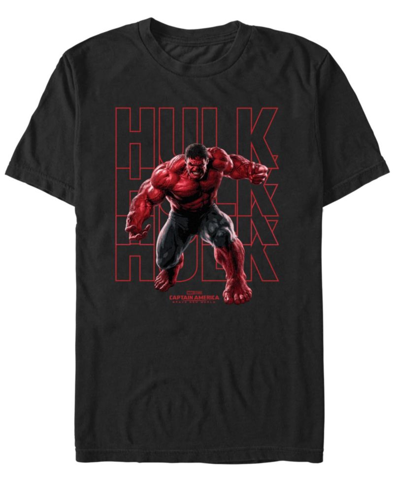 Men's Red Hulk Text Stack Short Sleeve T-Shirt